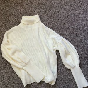 Everybody talks off white poof sleeve sweater